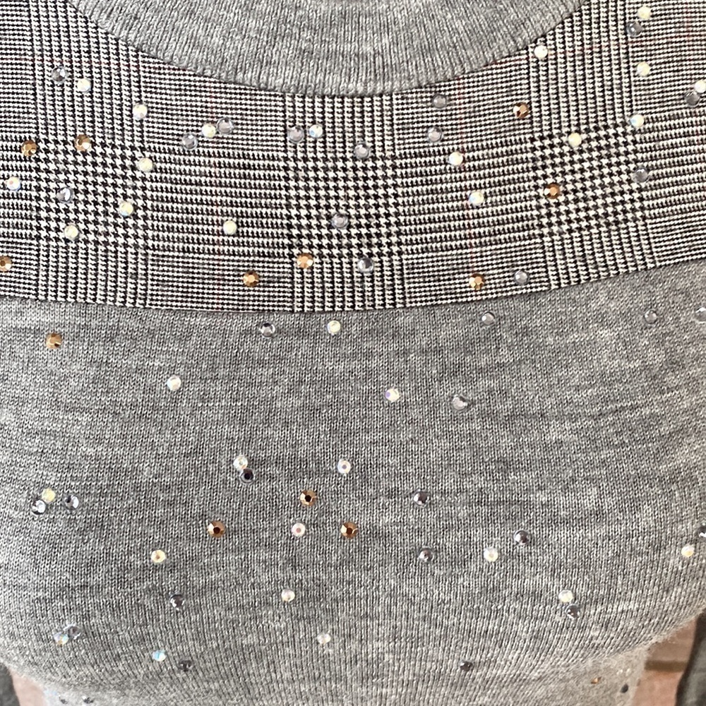 J Crew XXS Rhinestone Plaid Sweater Heather Grey NWOT - Picture 4 of 11